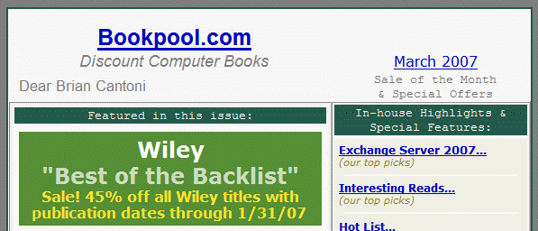 Screenshot of HTML email newsletter from bookpool.com