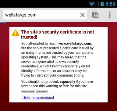 Android Chrome browser warning about SSL certificate