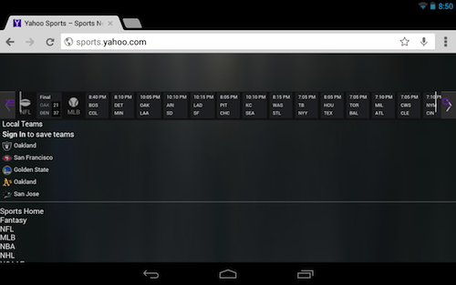 Yahoo! Sports Screenshot from Nexus 7
