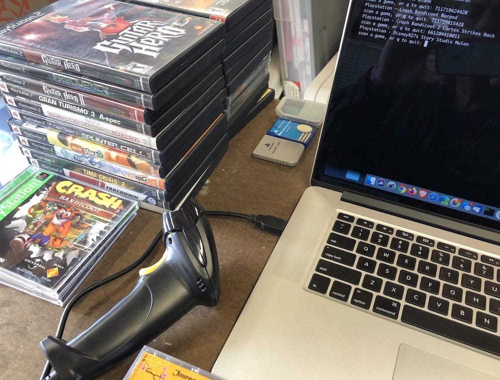 Barcode scanning old video games with Mac laptop